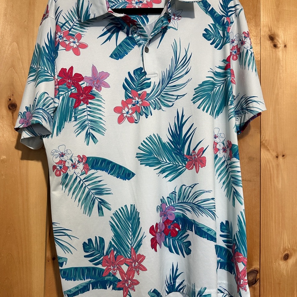 Pilatti Uomo Performance Golf Polo - Tropical Floral Palm Print - Men’s Large